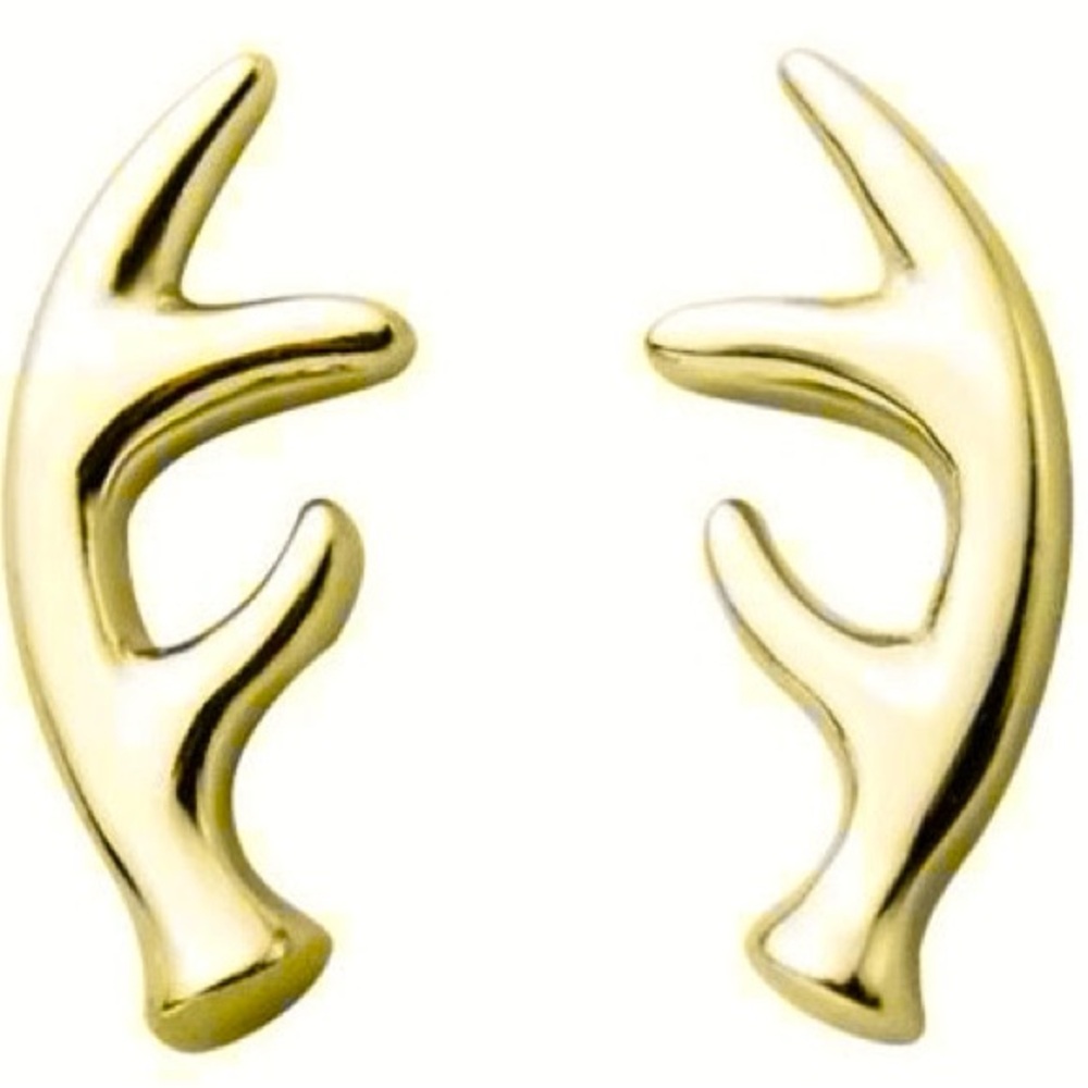 Deer Stag Antler Stud Earrings Gold Dainty